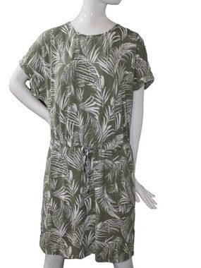 Hilary Radley Olive & White Tropical Print Drawstring Dress